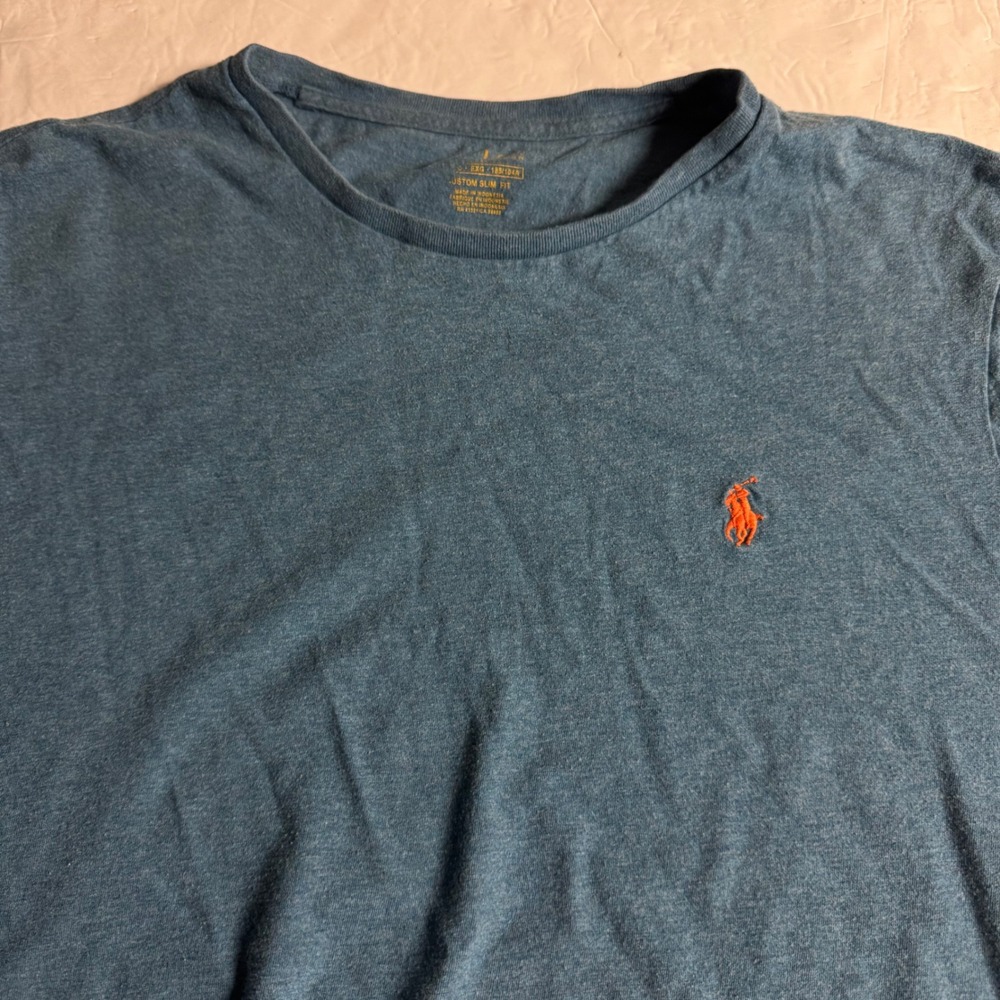 Polo Ralph Lauren Mens XL Custom Slim Fit T-Shirt Heather Blue Orange Pony Logo